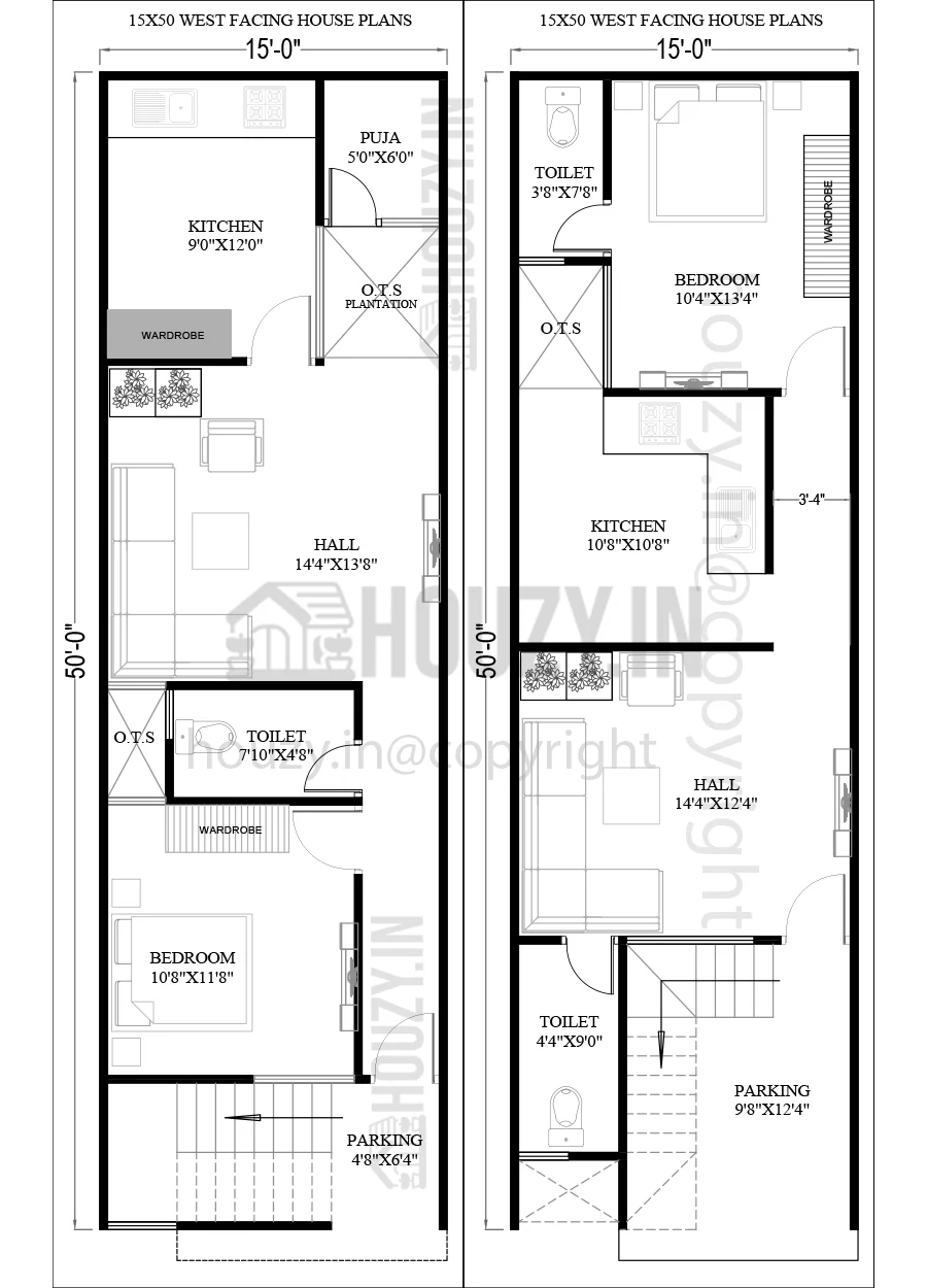 15x50 house plan 3d