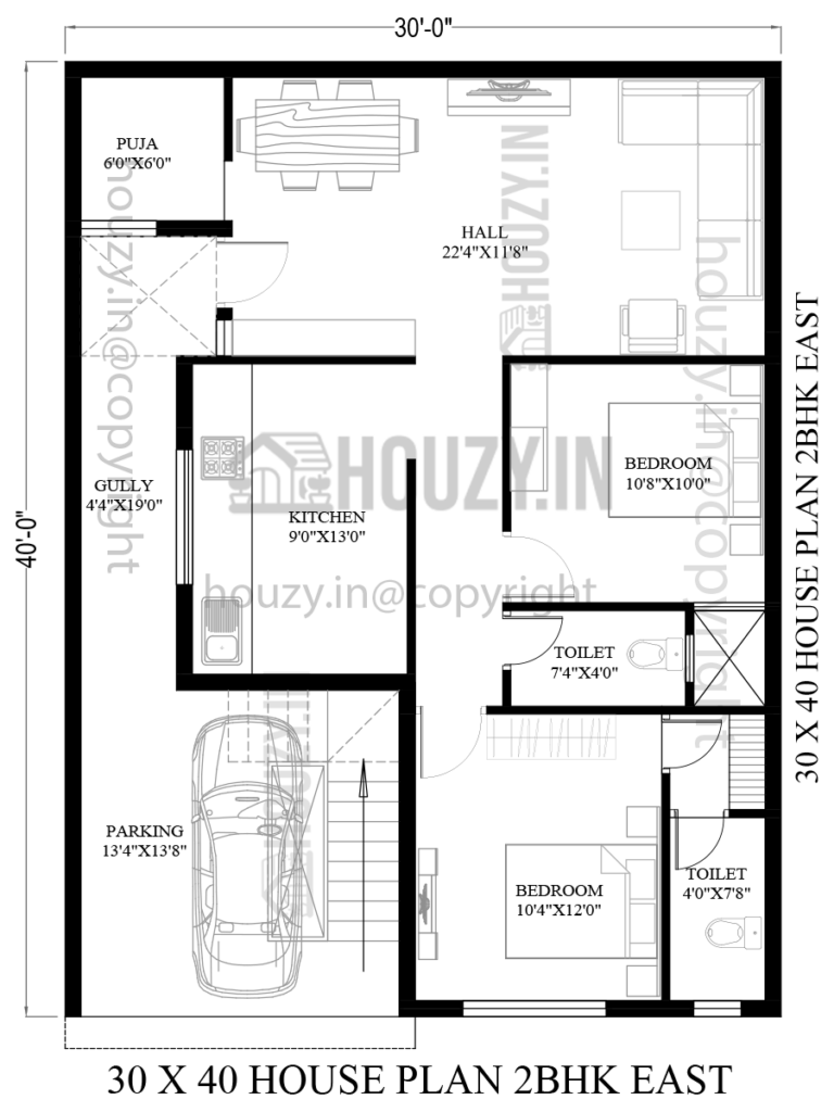 30x40 house plans east facing | 2BHK east facing house plan | HOUZY.IN