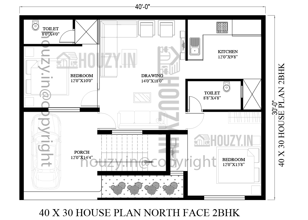 40x30 house plan north facing