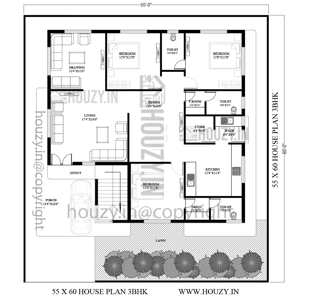 55 x 60 house plan