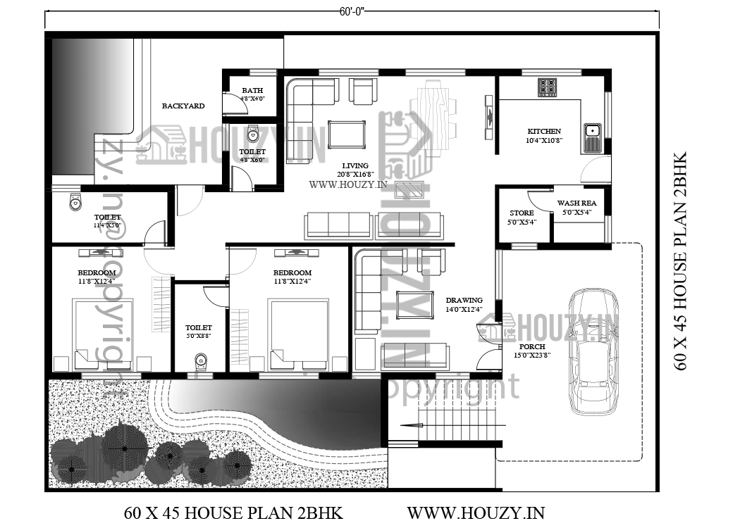 60 x 45 house plans | 2700 sqft house plans 3bhk