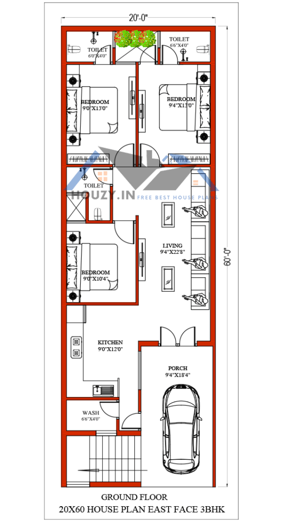 20x60 house plans east facing