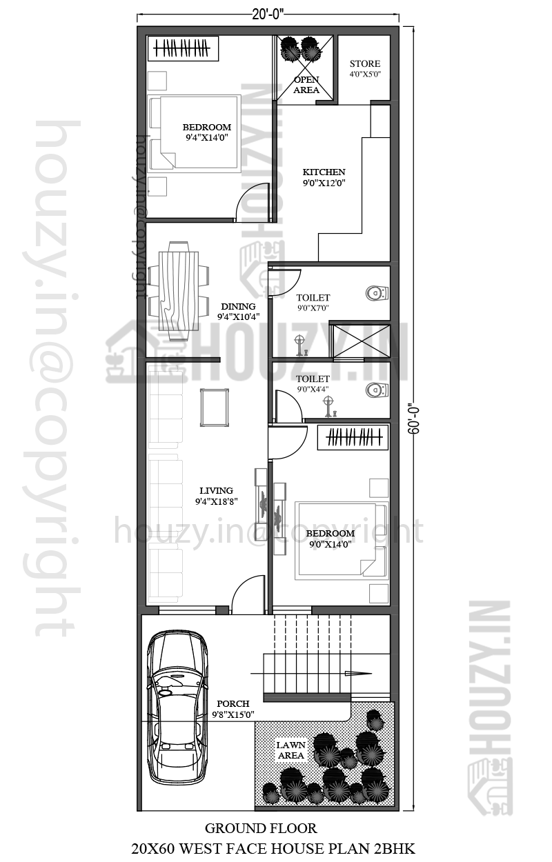 20 x 60 west facing house plans