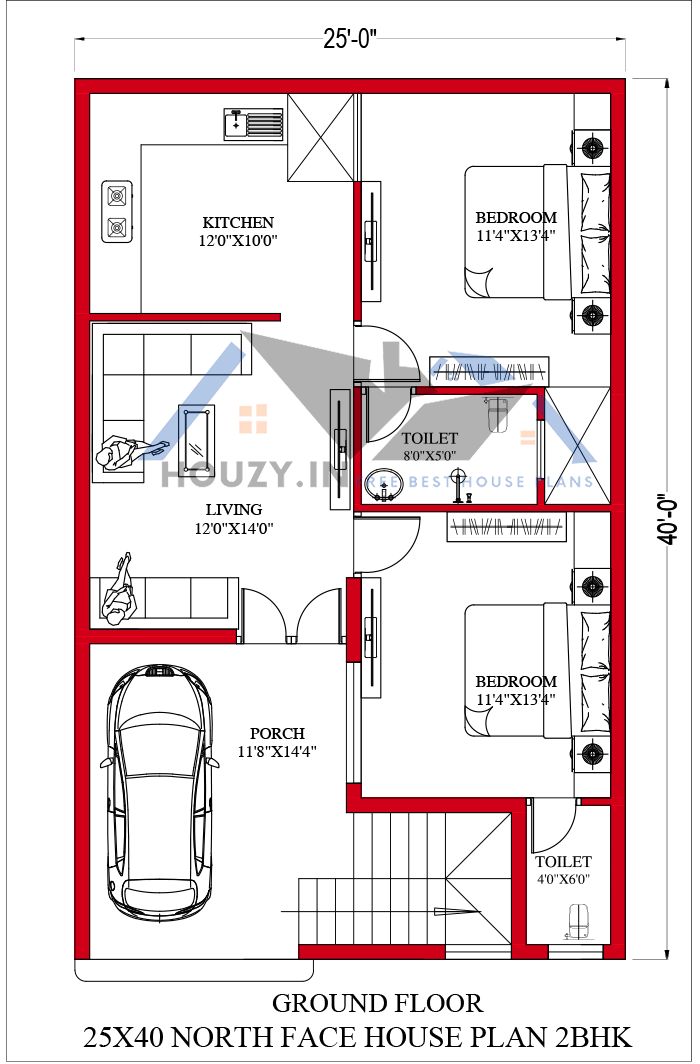 25x40 house plan | HOUZY.IN