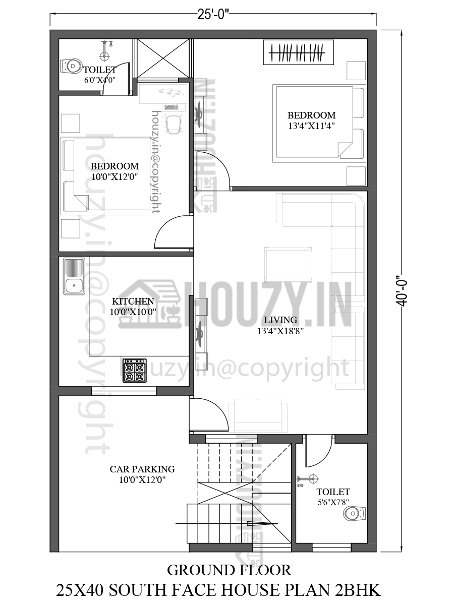 25 x 40 south facing house plans