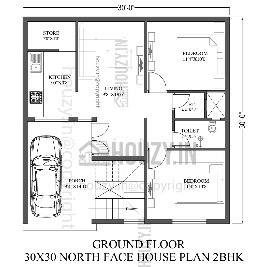 30x30 house plan north facing | 1BHK & 2BHK | 30 by 30 house plans