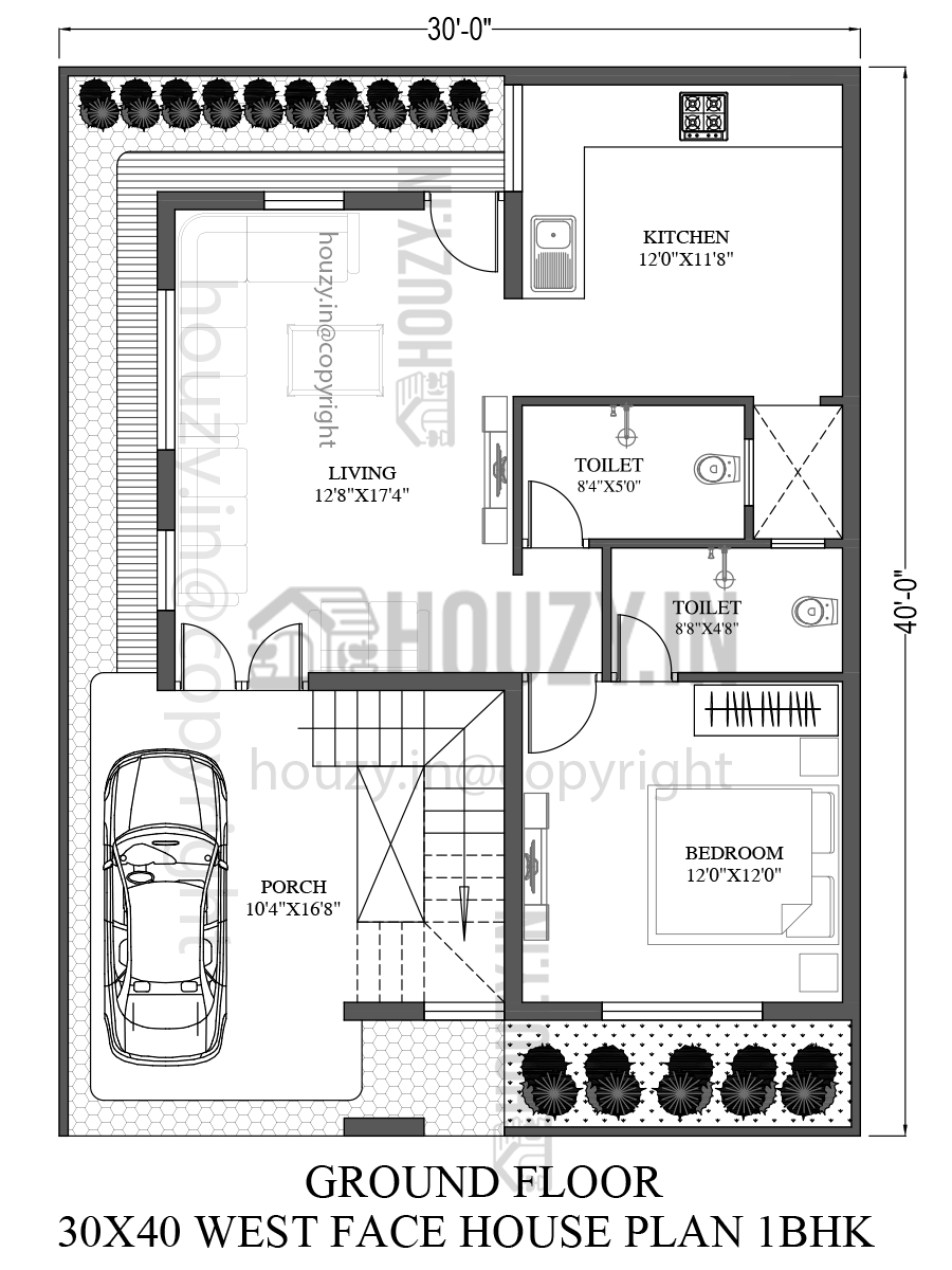 west facing house plans 30x40