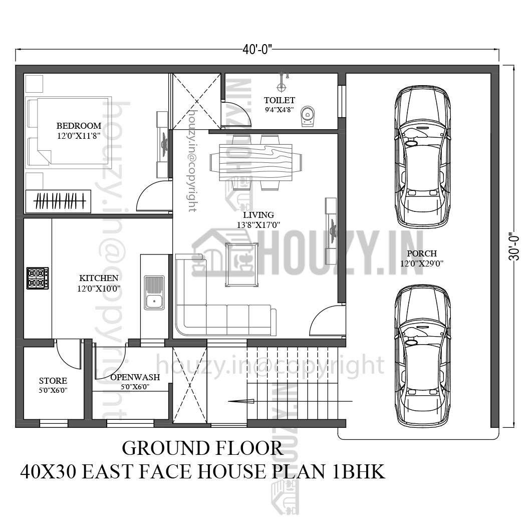 40x30 house plan east facing