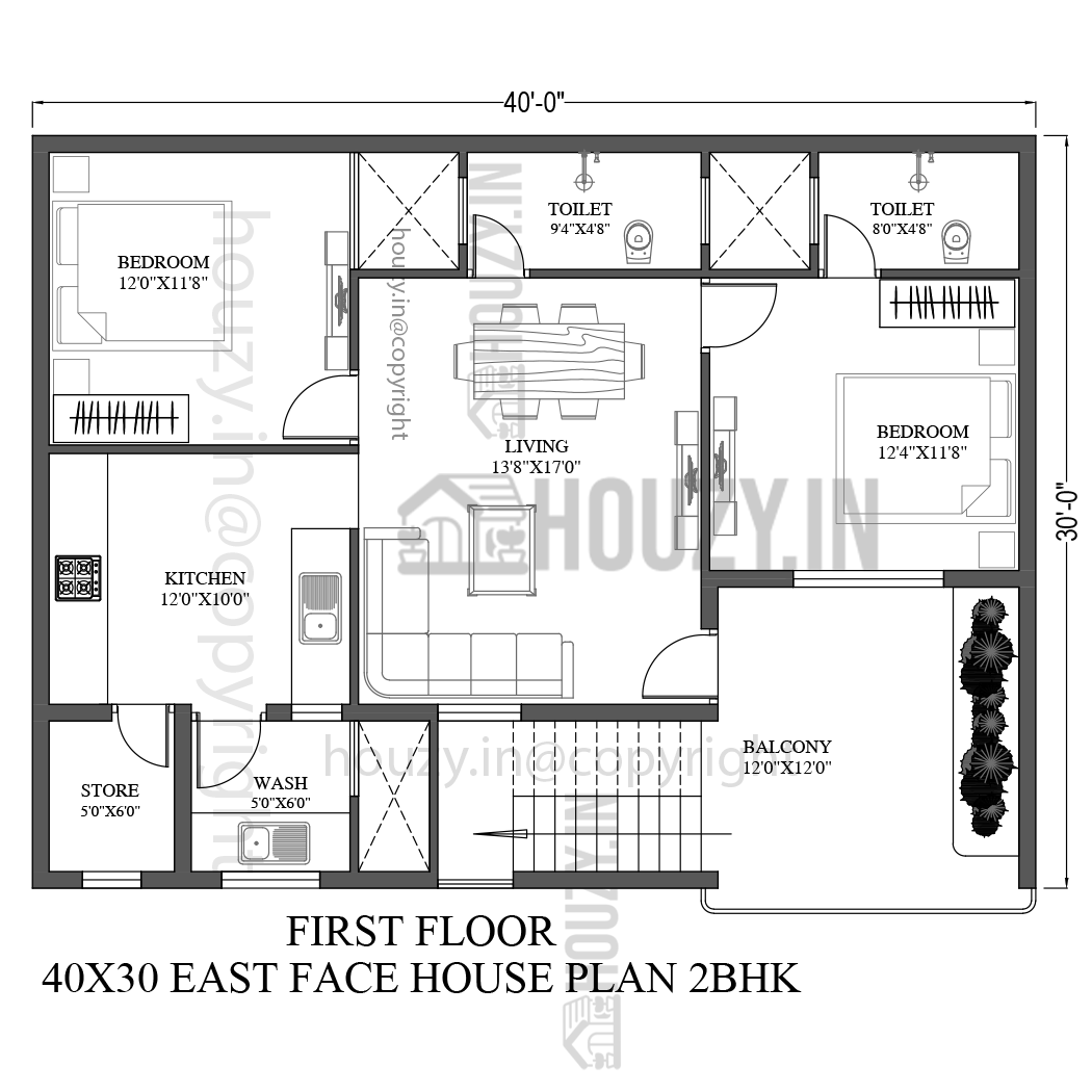 40x30 east facing house plans