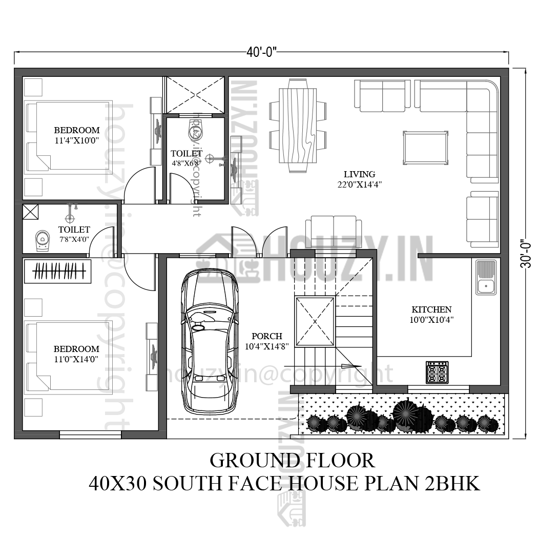 40x30 house plan south facing