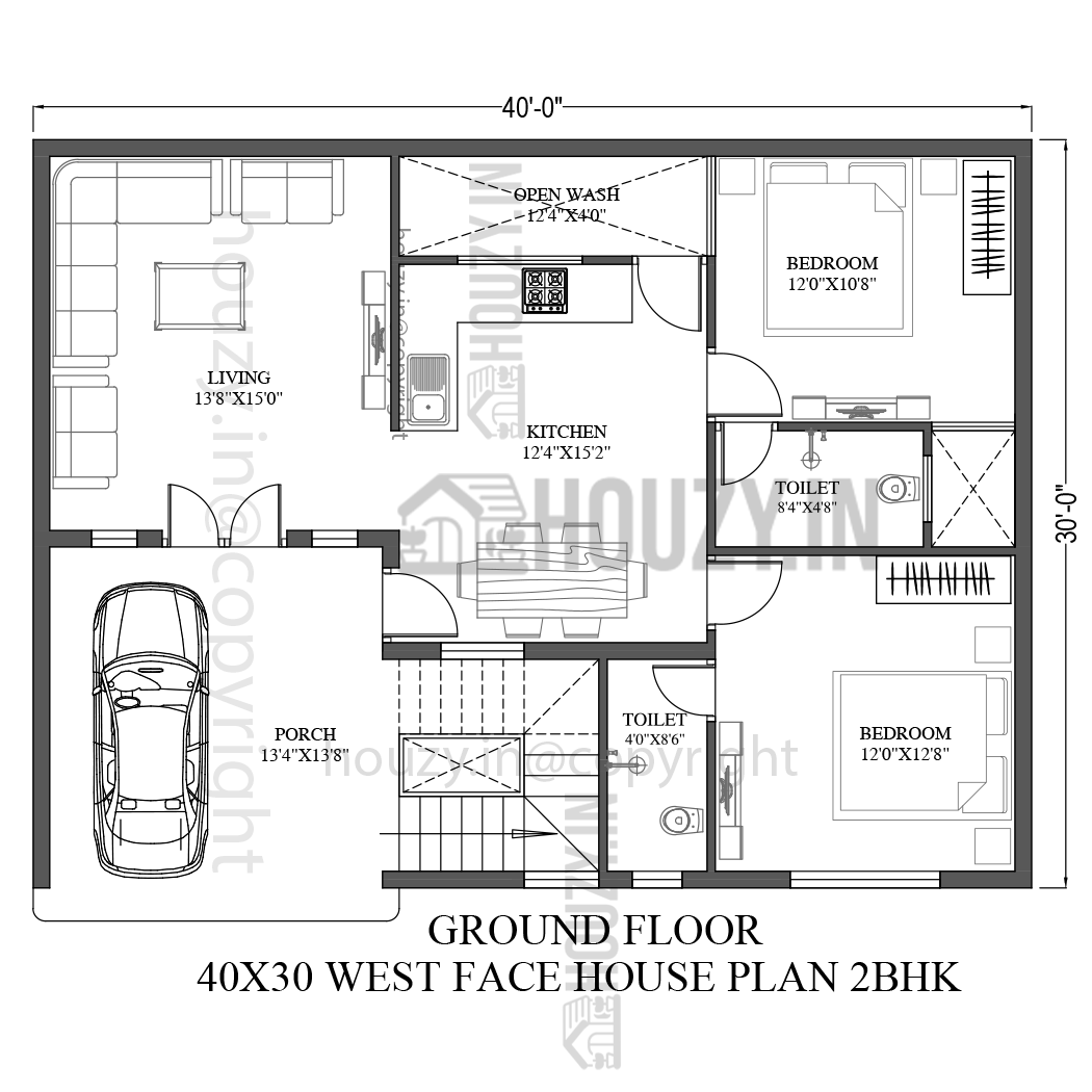 40 x 30 house plans west facing