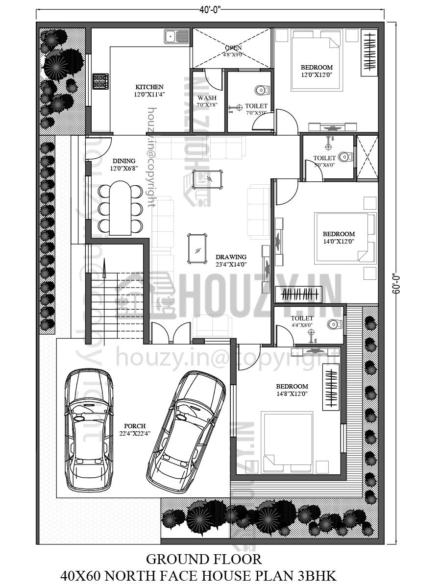 house plan for 40x60 site north facing