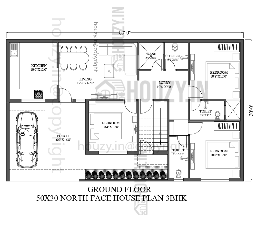 50 x 30 house plans north facing