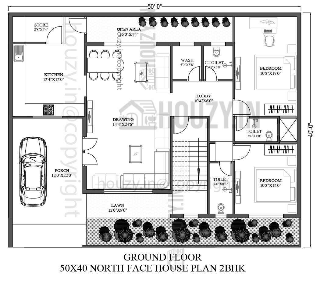 50x40 house plans north facing