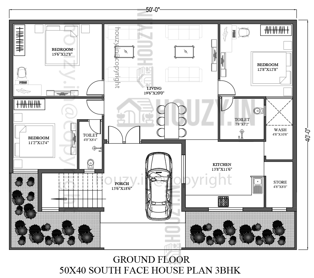50x40 house plans south facing
