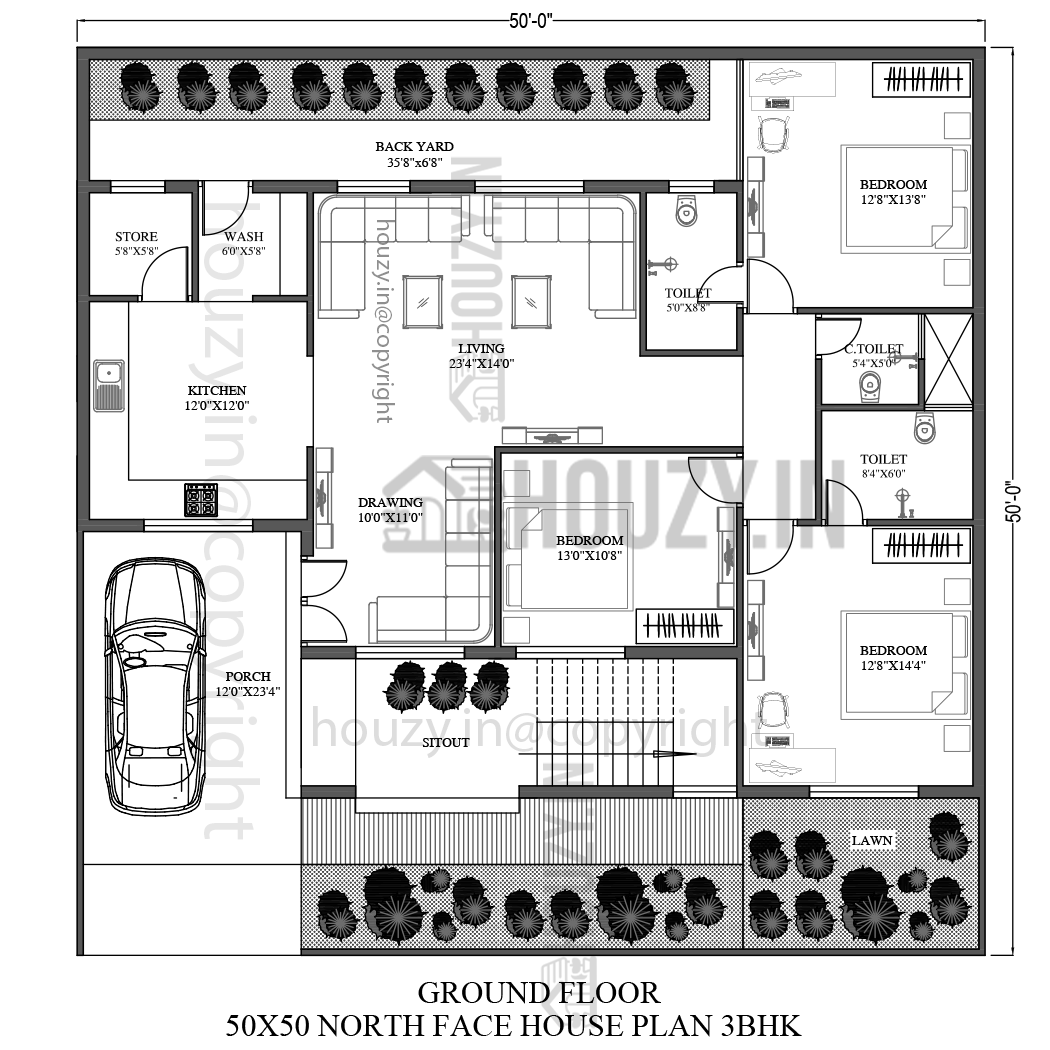 50x50 house plans north facing