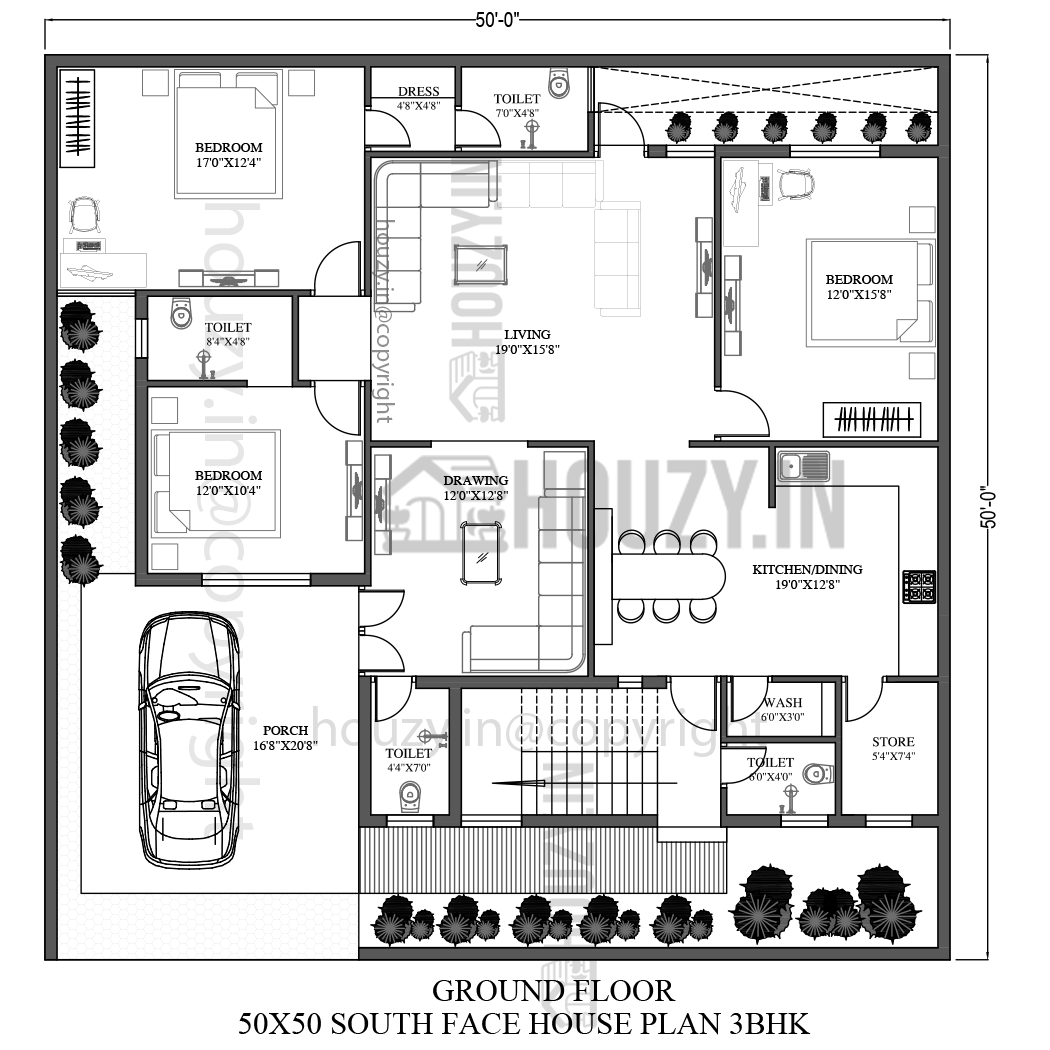 50x50 house plans south facing