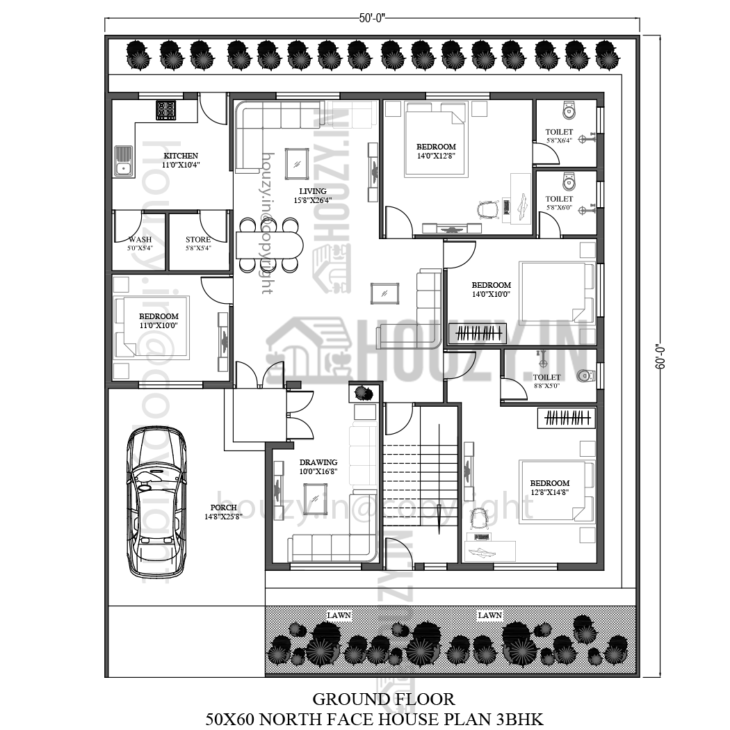 50 x 60 house plans North Facing