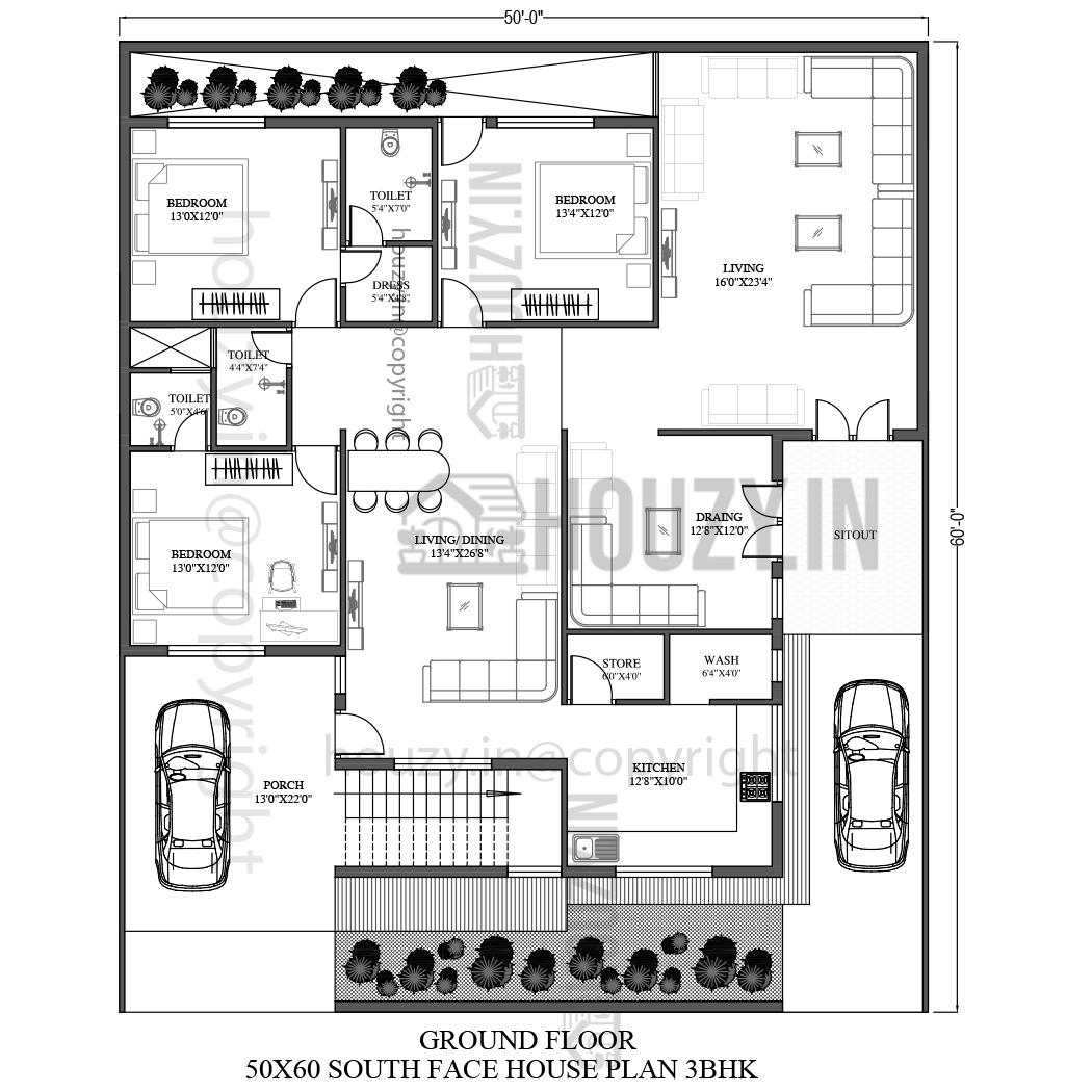 50 x 60 house plans south facing