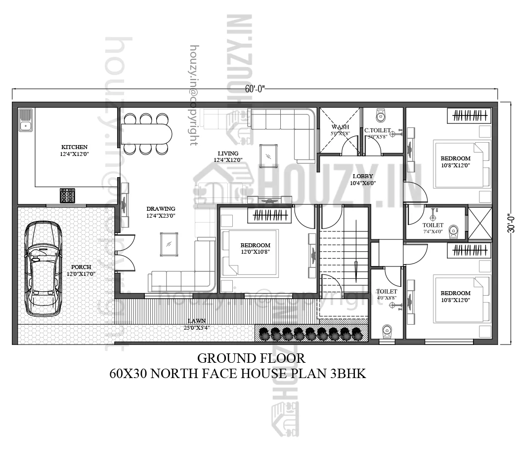 60 x 30 house plan north facing