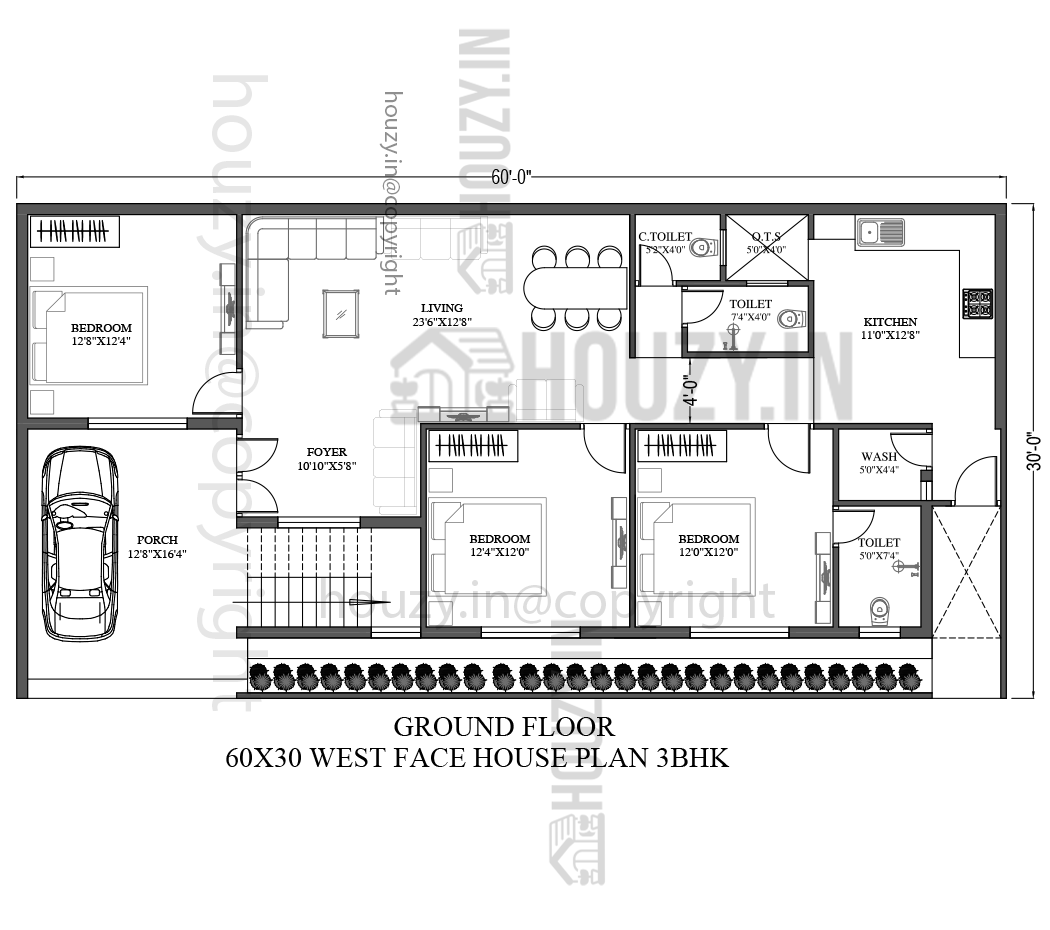 60 x 30 house plans west facing