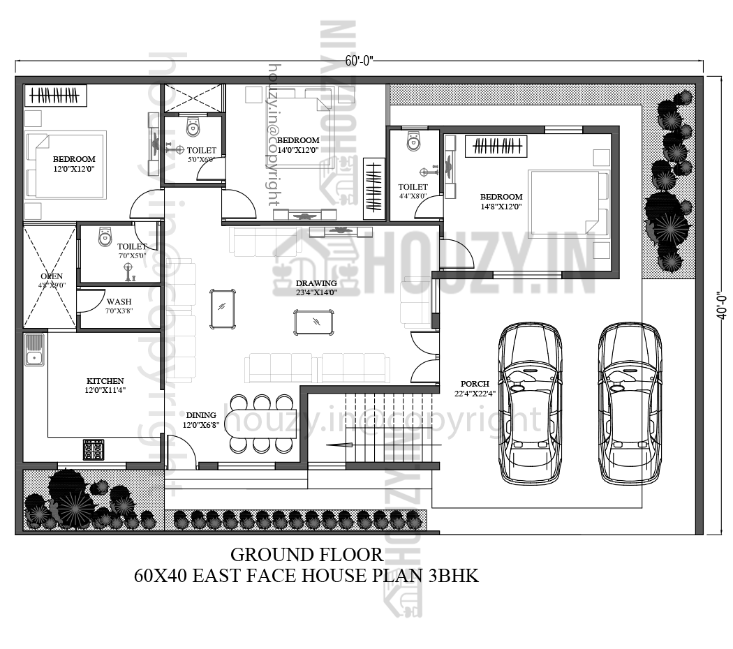 60 x 40 east facing house plans
