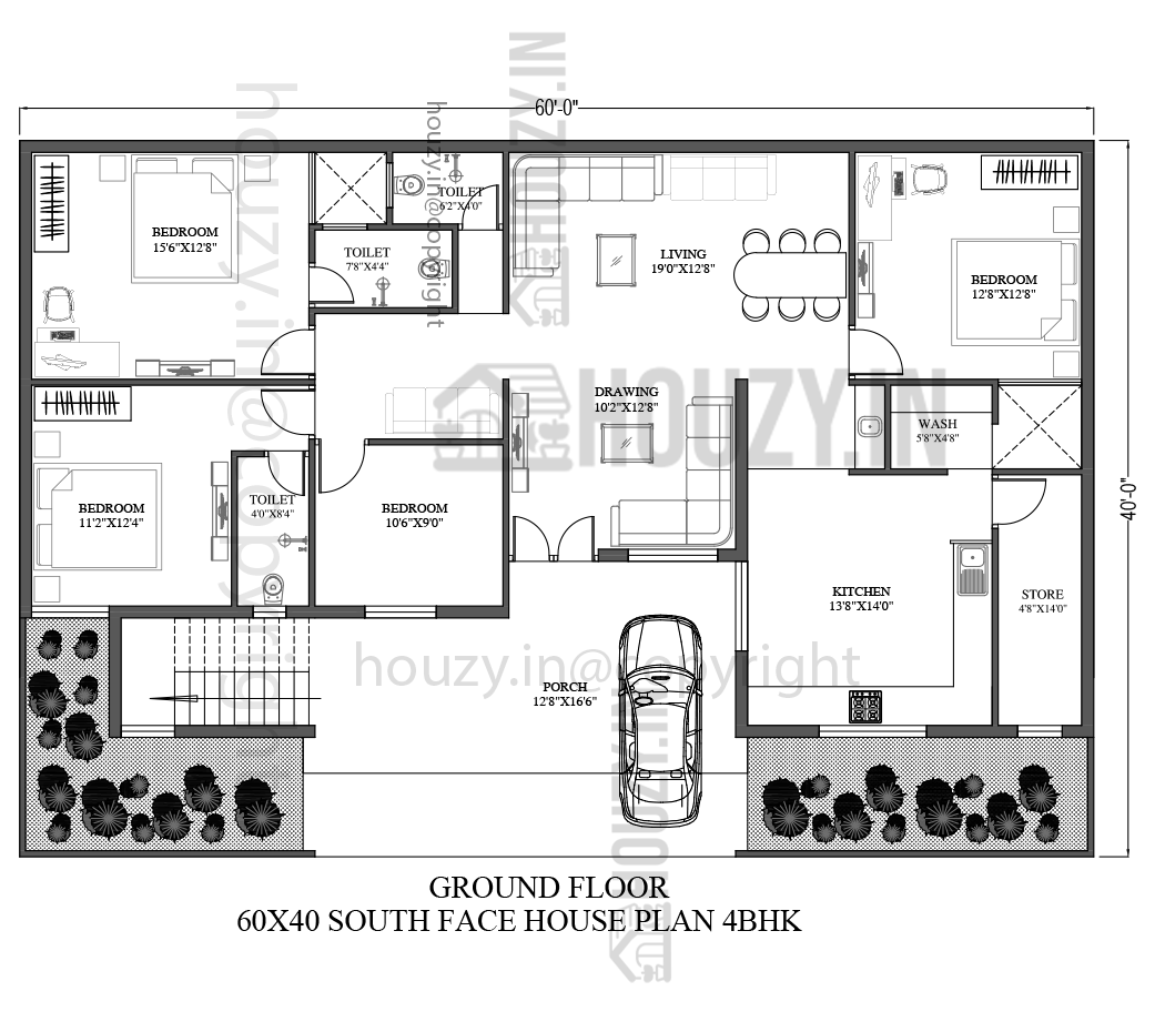60 x 40 house plans south facing