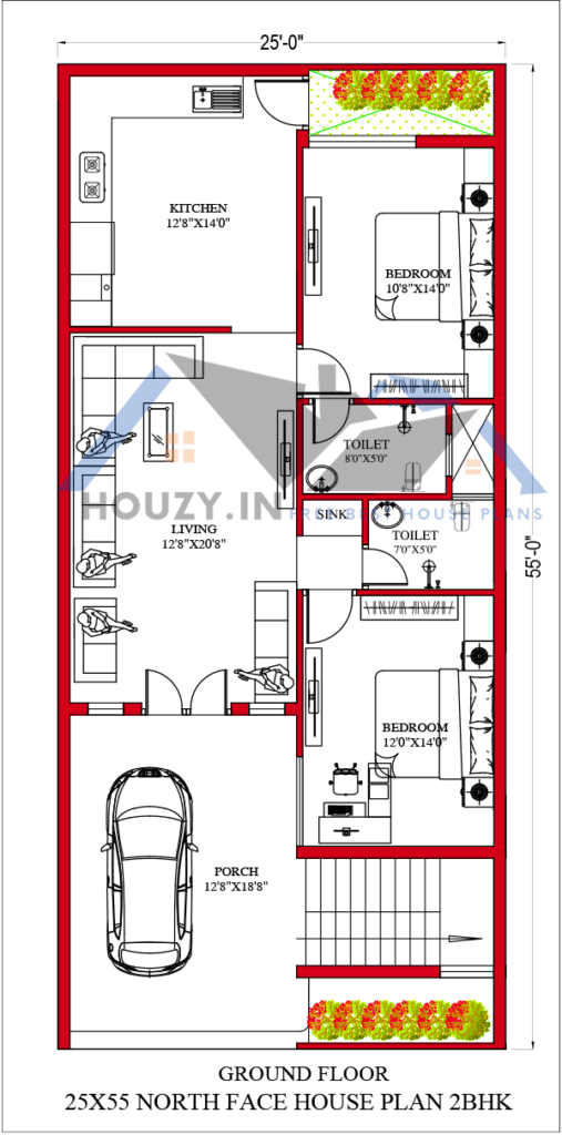 25x55 house plans north facing