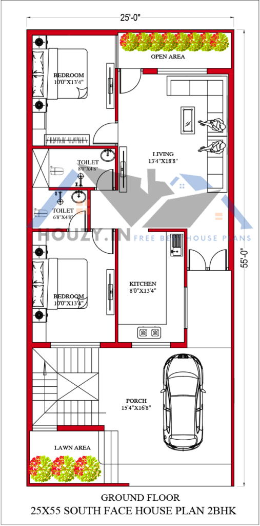 25x55 house plans south facing
