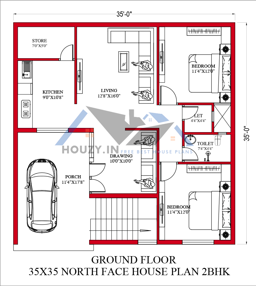 35x35 house plans north facing