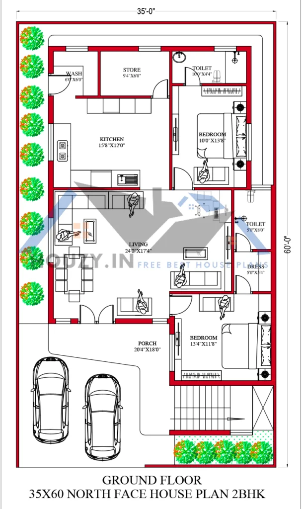 35x60 house plans north facing