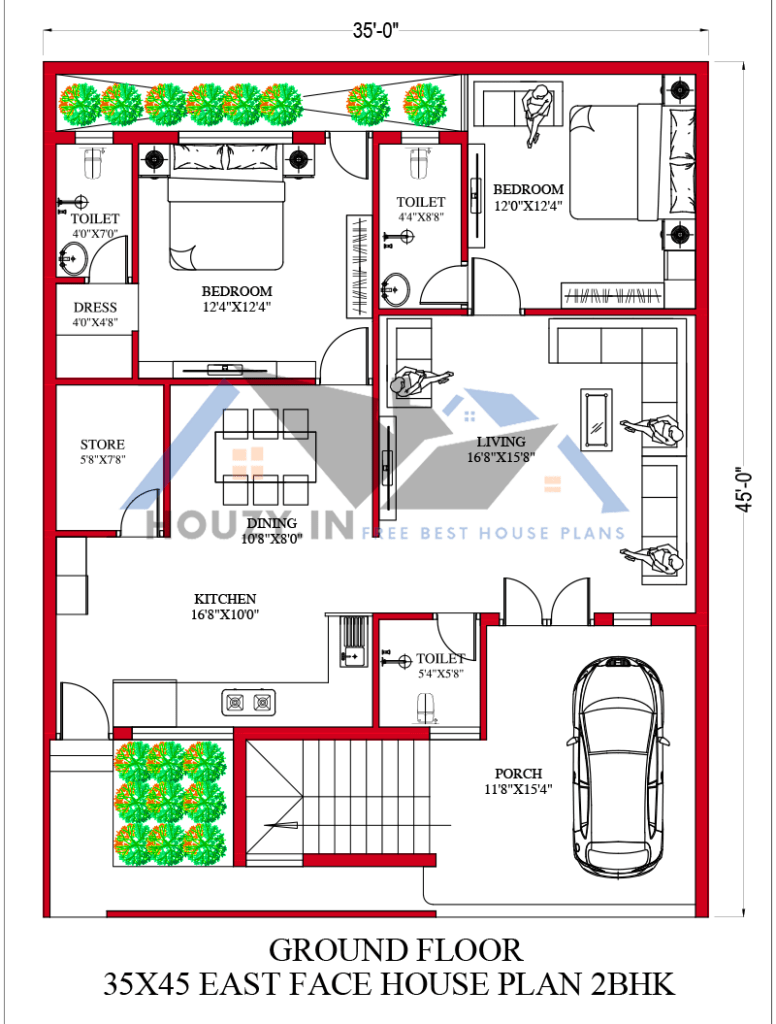 35x45 house plans east facing