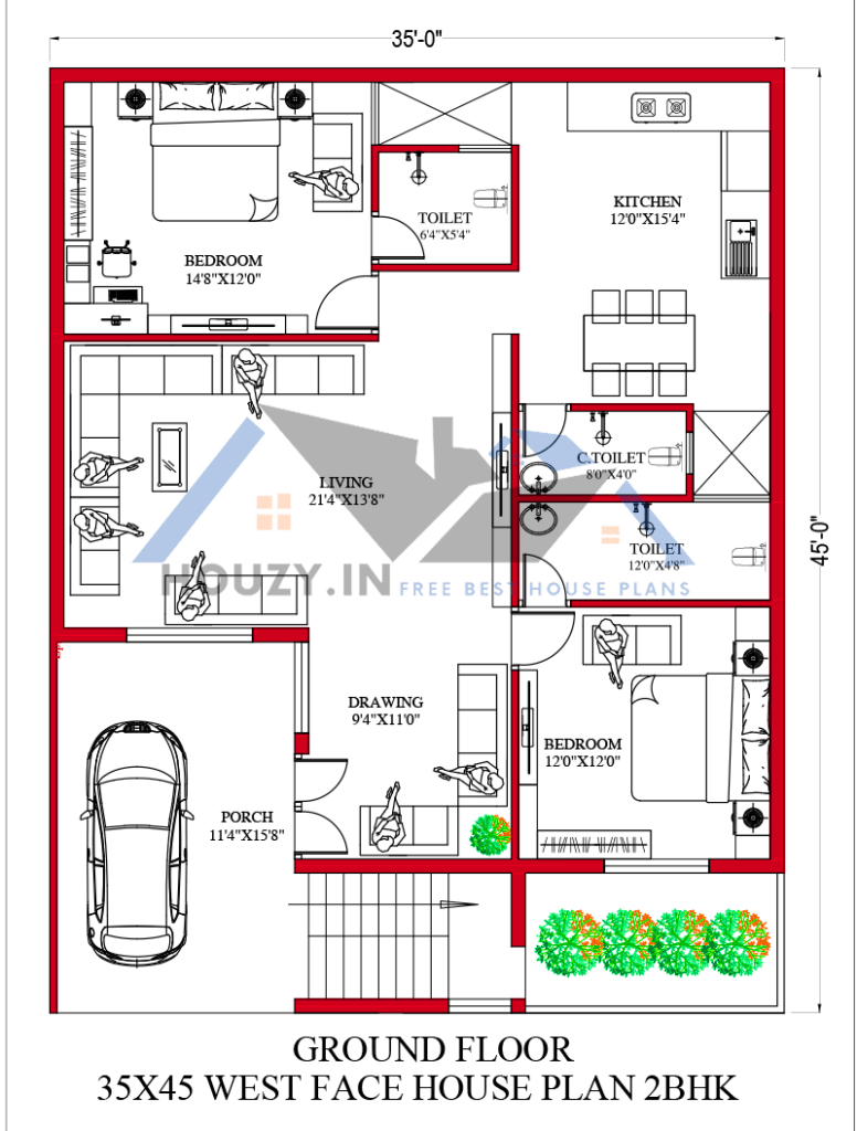 35x45 house plans west facing