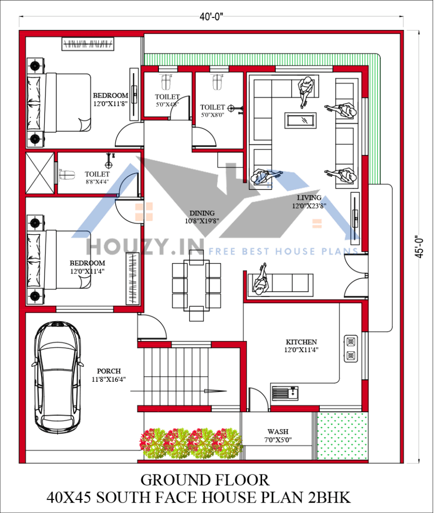 40 x 45 house plans south facing