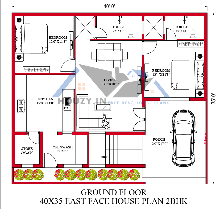 40x35 house plans east facing