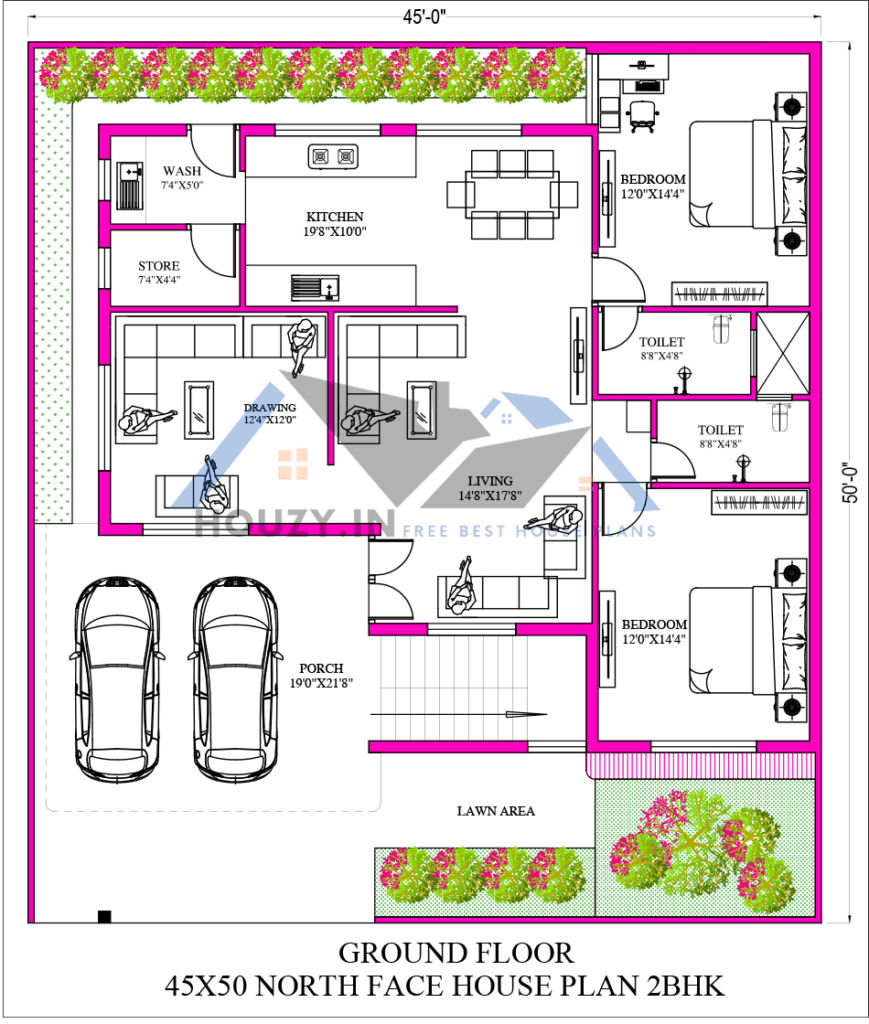 45 x 50 house plans north facing