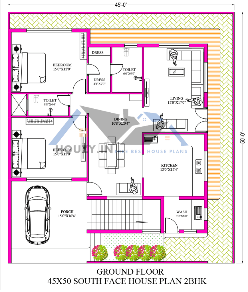 45 x 50 house plans south facing