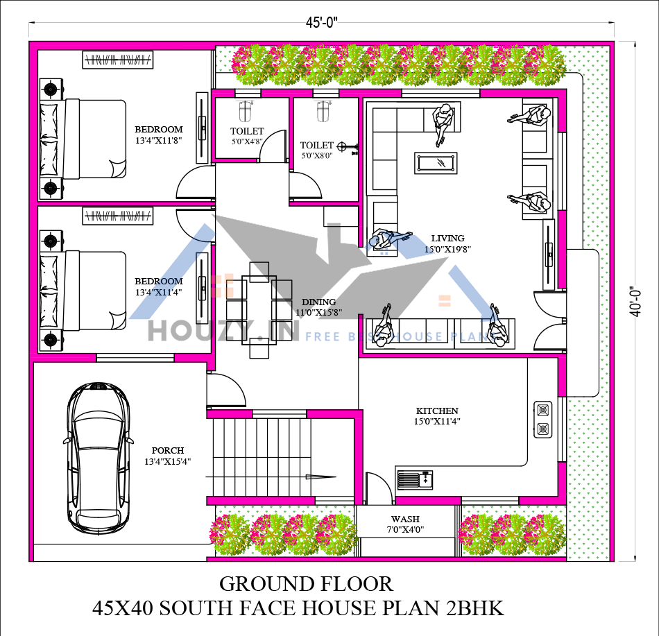 45x40 house plans south facing