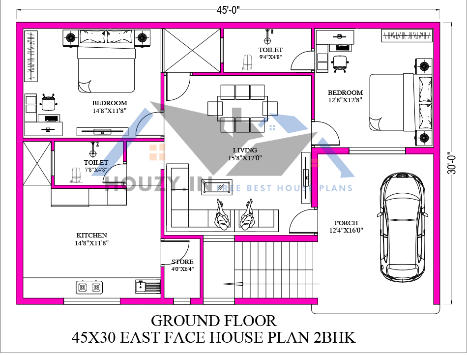 45 x 30 house plans east facing