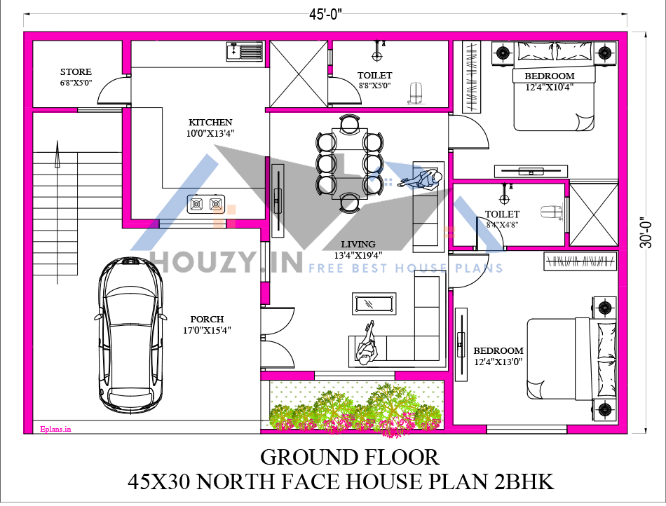 45 x 30 house plans north facing