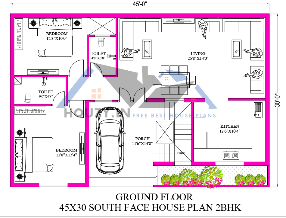 45 x 30 house plans south facing