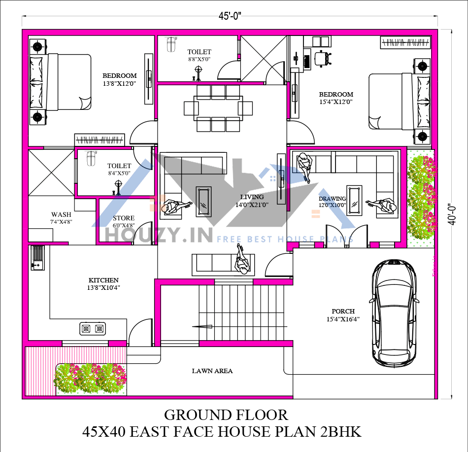 45x40 house plans east facing