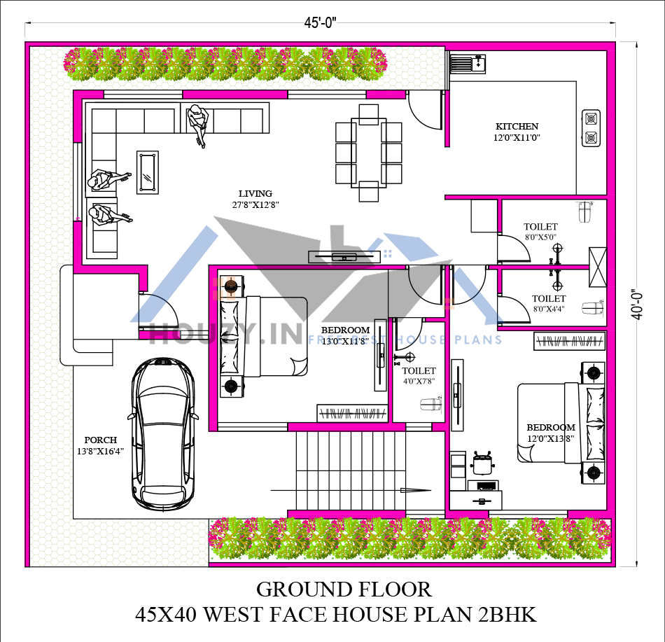 45x40 house plans west facing