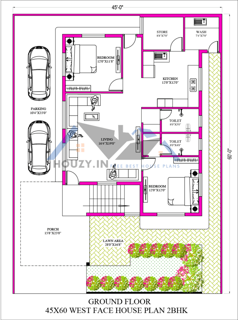 45 x 60 house plans west facing
