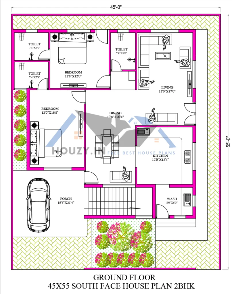 45 x 55 house plans south facing