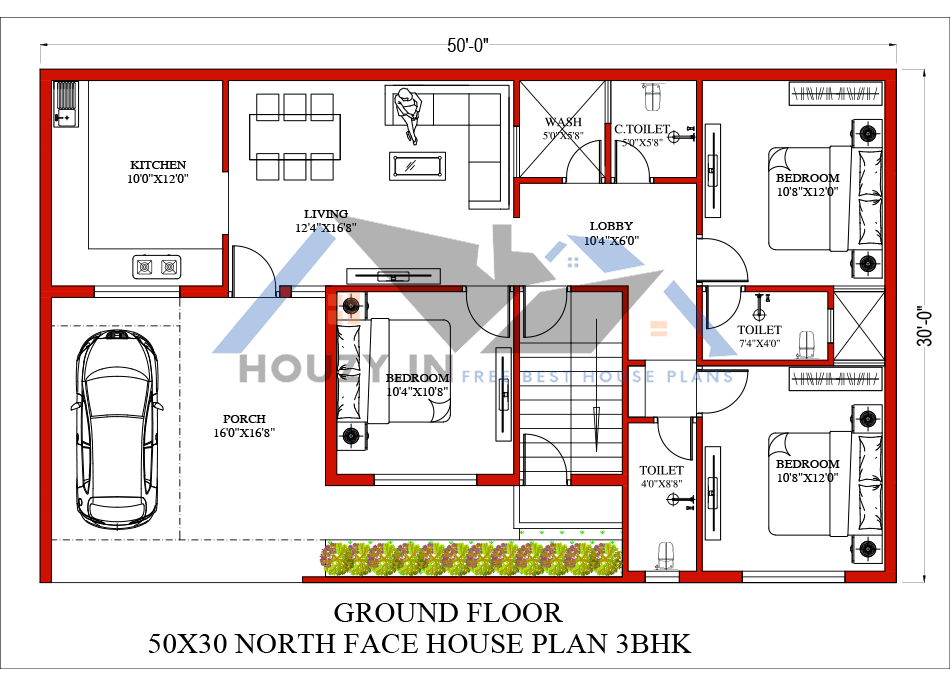 50 x 30 House Plans north Facing