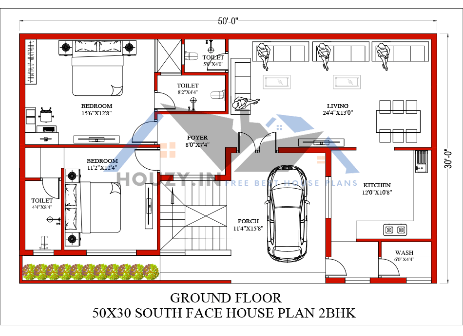 50 x 30 House Plans south Facing