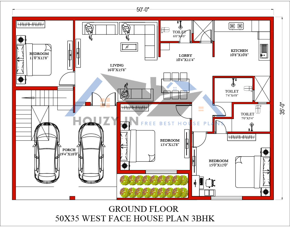 50 x 35 house plans west-facing