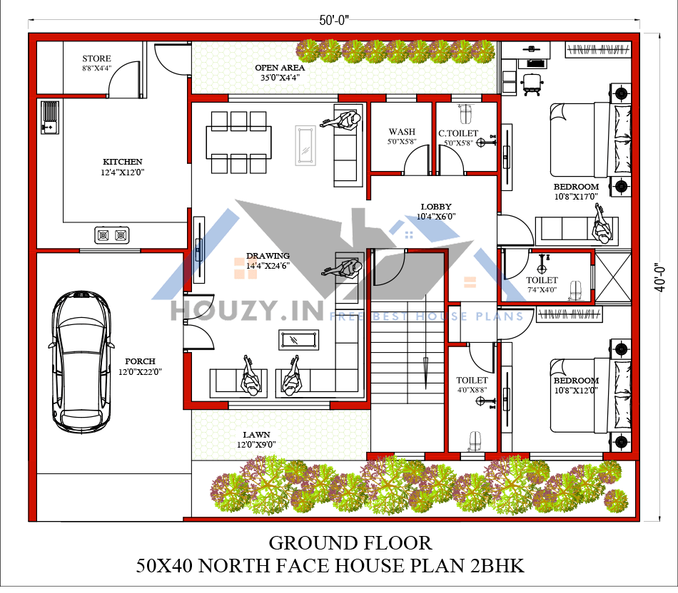 50x40 house plans north facing