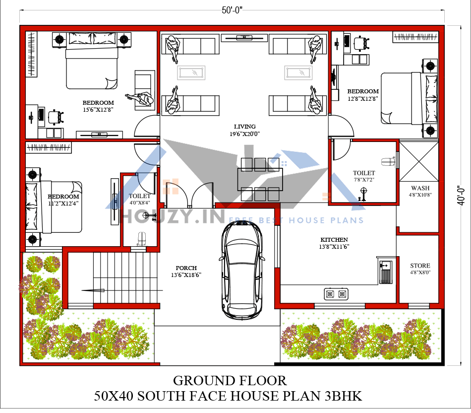 50x40 house plans south facing